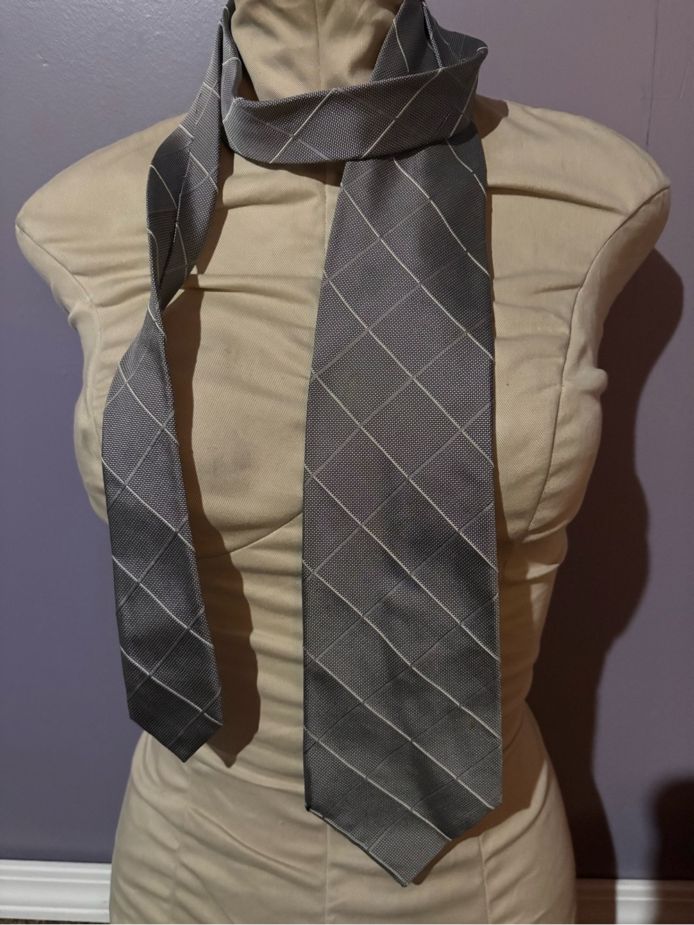 Ralph Lauren Gray Windowpane Silk-Effect Tie purple label 405